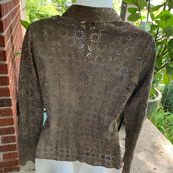 🔥ECRU Suede Laser Cut Shirt/Jacket US Womens Size XS EUC - Picture 3 of 8